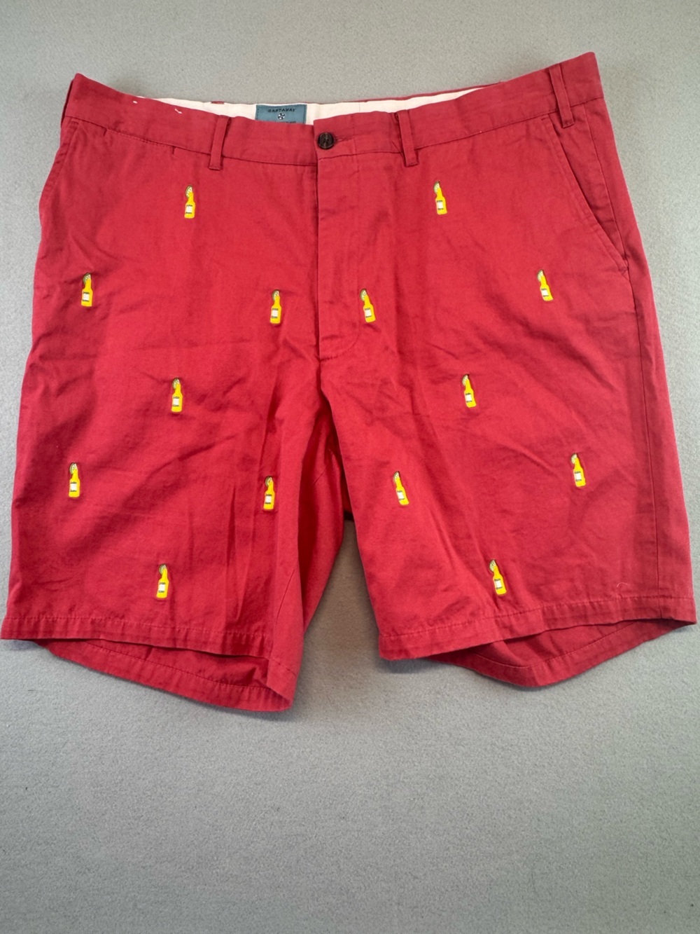 Men's Castaway Cisco Red Embroidered Beer Bottle Accent Shorts